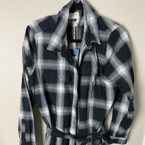 Plaid shirt dress with tie